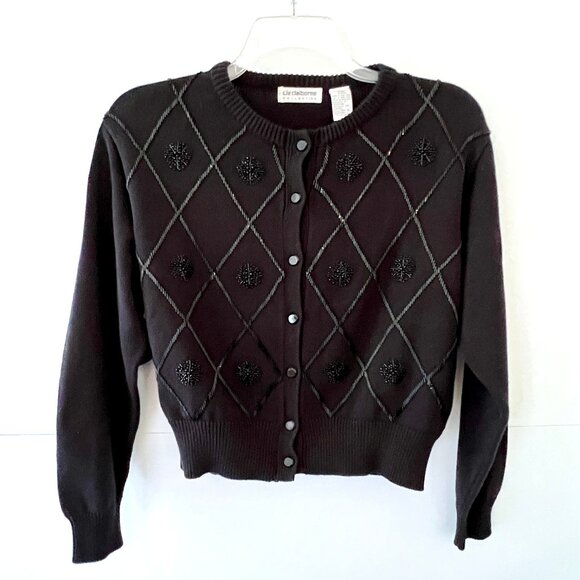 Liz Claiborne Collection Black Cardigan, Beaded, Size Large, Vintage, EC! - Picture 1 of 14